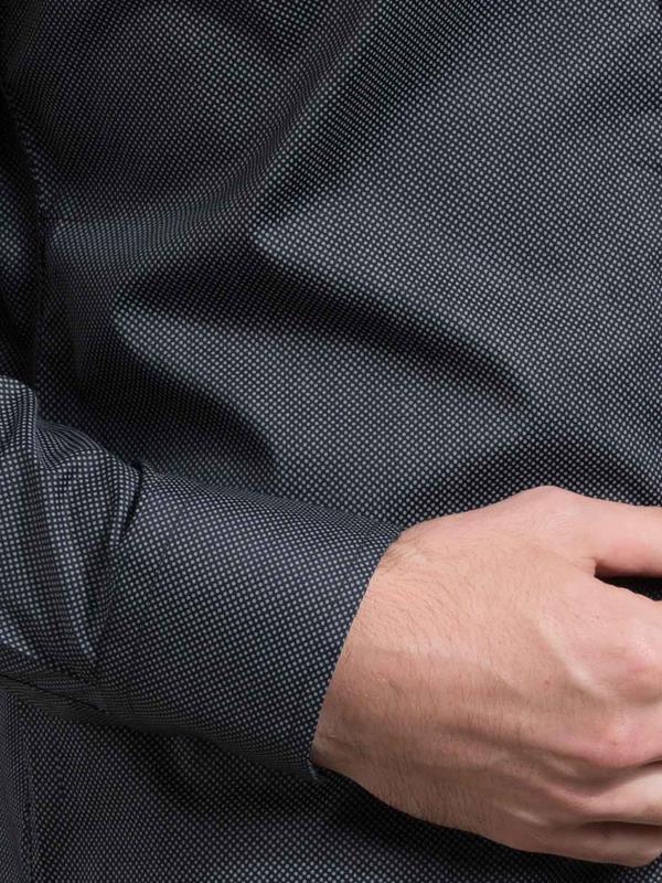 Sortie Dark Grey Printed Full Sleeve Single Cuff Slim Fit Party Wear Blended Shirt