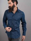 Sortie Navy Printed Full Sleeve Single Cuff Slim Fit Party Wear Blended Shirt