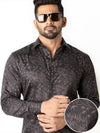 Stannis Brown Printed Full Sleeve Single Cuff Slim Fit Party Wear Blended Shirt