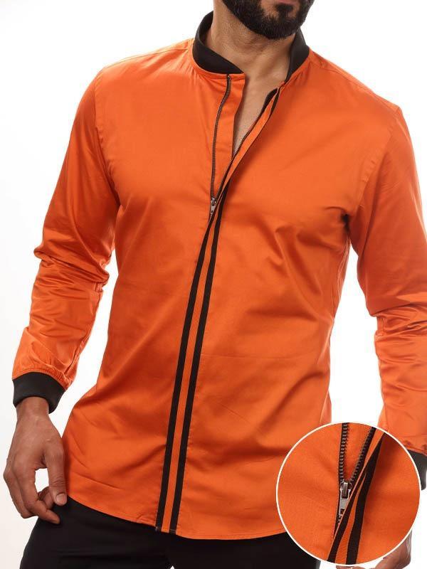 Stefano Orange Solid Full Sleeve Single Cuff Slim Fit Party Wear  Blended Shirt