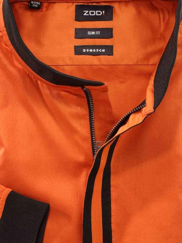 Stefano Orange Solid Full Sleeve Single Cuff Slim Fit Party Wear  Blended Shirt