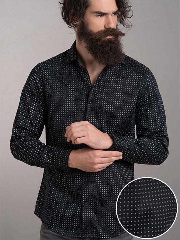 Suada Black Printed Full Sleeve Single Cuff Slim Fit Party Wear Blended Shirt