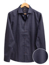 Suada Navy Printed Full Sleeve Single Cuff Slim Fit Party Wear Blended Shirt