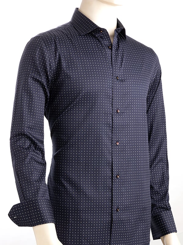 Suada Navy Printed Full Sleeve Single Cuff Slim Fit Party Wear Blended Shirt