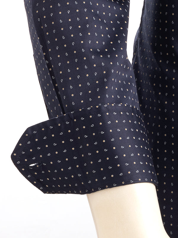 Suada Navy Printed Full Sleeve Single Cuff Slim Fit Party Wear Blended Shirt