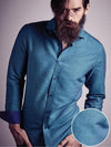 Sutra Teal Printed Full Sleeve Single Cuff Slim Fit Party Wear Blended Shirt
