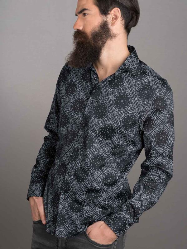 Taksim Black Printed Full sleeve single cuff Slim Fit Blended Shirt