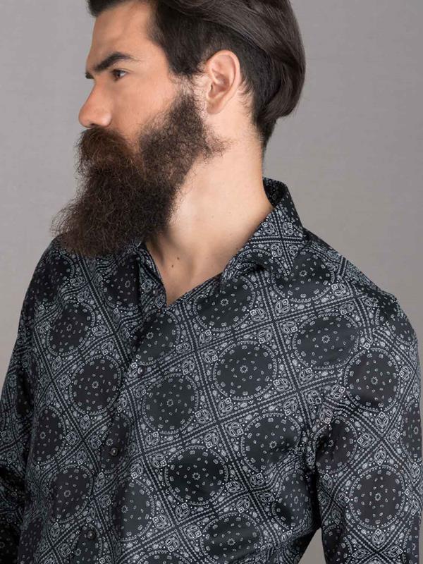 Taksim Black Printed Full sleeve single cuff Slim Fit Blended Shirt