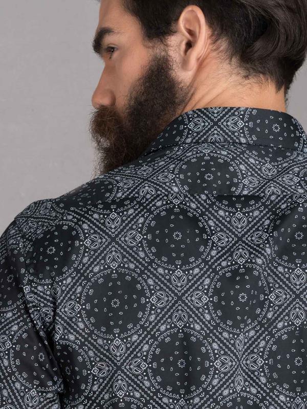 Taksim Black Printed Full sleeve single cuff Slim Fit Blended Shirt