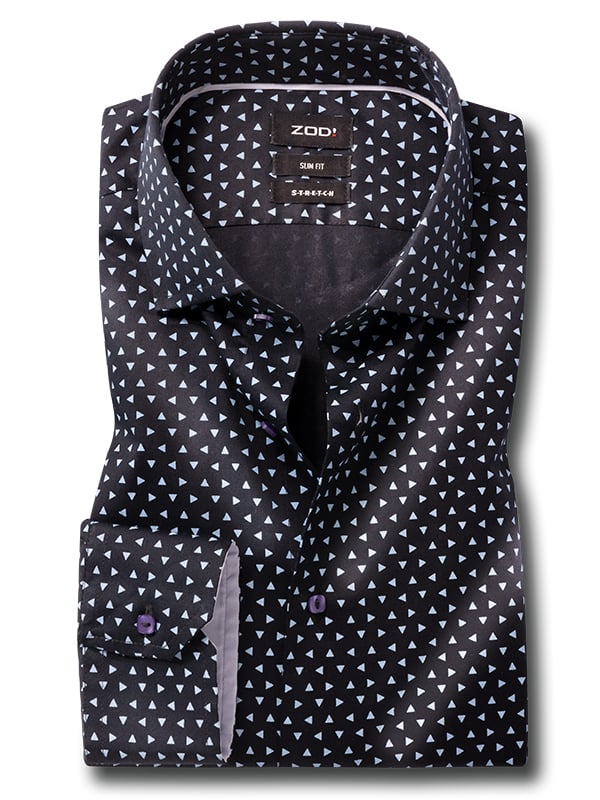 Tao Black Printed Full Sleeve Single Cuff Slim Fit Party Wear Blended Shirt