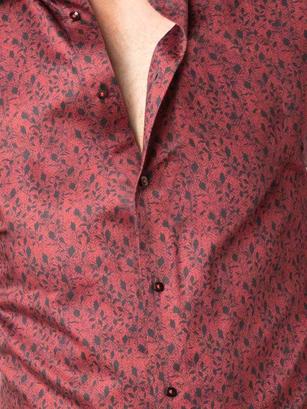 Theon Burgundy Printed Full Sleeve Single Cuff Slim Fit Party Wear Blended Shirt