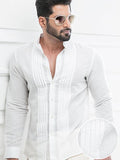 Tiesto White Solid Full Sleeve Single Cuff Slim Fit Party Wear Blended Shirt
