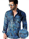 Tijuana Cobalt Printed Full Sleeve Single Cuff Slim Fit Party Wear Blended Shirt