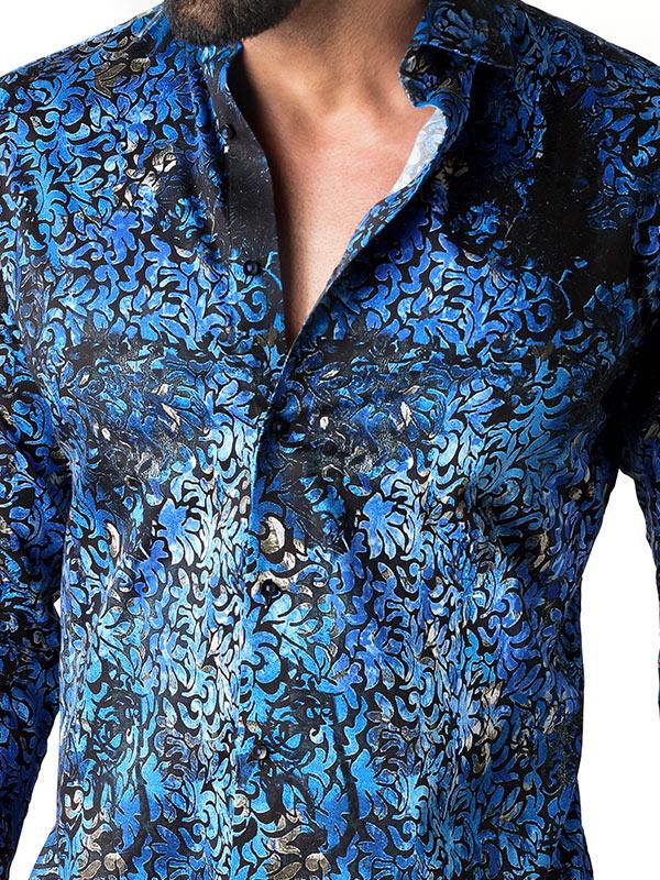 Tijuana Cobalt Printed Full Sleeve Single Cuff Slim Fit Party Wear Blended Shirt