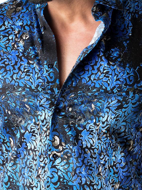 Tijuana Cobalt Printed Full Sleeve Single Cuff Slim Fit Party Wear Blended Shirt