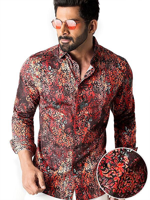 Tijuana Coral Printed Full Sleeve Single Cuff Slim Fit Party Wear Blended Shirt