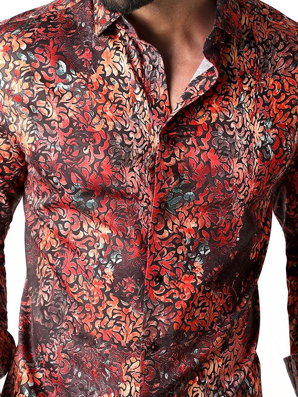 Tijuana Coral Printed Full Sleeve Single Cuff Slim Fit Party Wear Blended Shirt