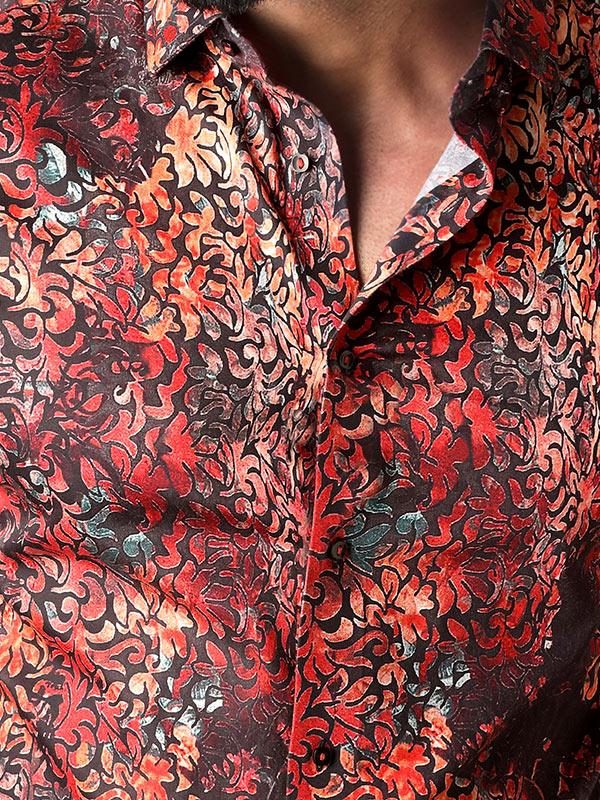 Tijuana Coral Printed Full Sleeve Single Cuff Slim Fit Party Wear Blended Shirt