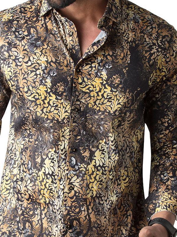 Tijuana Ochre Printed Full Sleeve Single Cuff Slim Fit Party Wear Blended Shirt