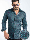 Timmi Blue Printed Full Sleeve Single Cuff Slim Fit Party Wear Blended Shirt