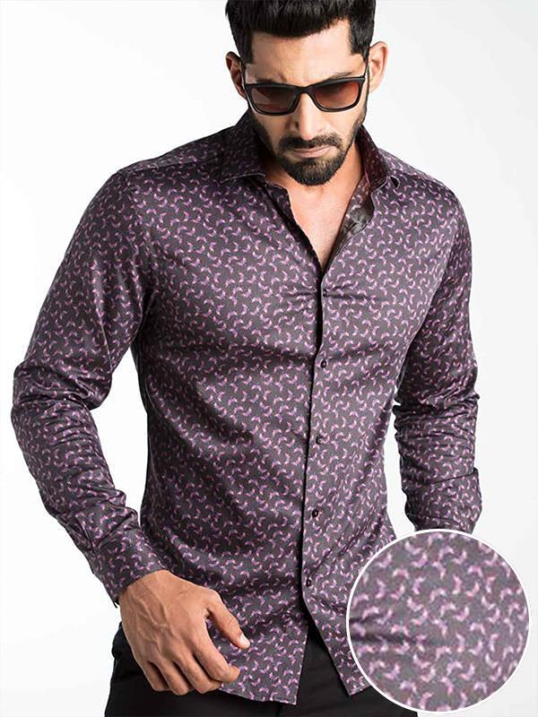Timmi Purple Printed Full Sleeve Single Cuff Slim Fit Party Wear Blended Shirt