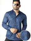 Tommen Cobalt Printed Full Sleeve Single Cuff Slim Fit Party Wear Blended Shirt