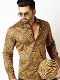 Tommen Ochre Printed Full Sleeve Single Cuff Slim Fit Party Wear Blended Shirt
