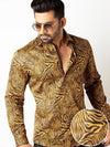 Tommen Ochre Printed Full Sleeve Single Cuff Slim Fit Party Wear Blended Shirt