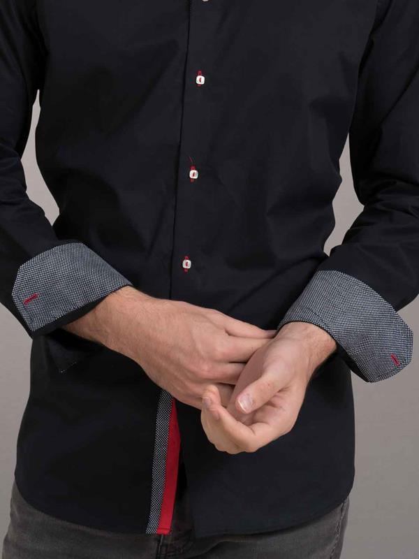 Tryst Black Solid Full Sleeve Single Cuff Slim Fit Party Wear Cotton Shirt