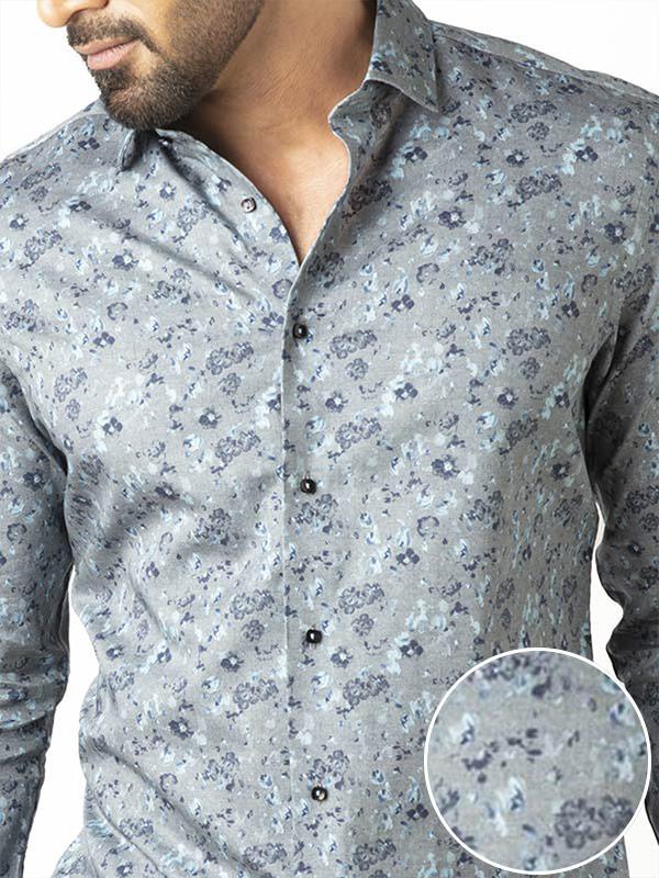 Tyrion Turquoise Printed Full Sleeve Single Cuff Slim Fit Party Wear Cotton Shirt