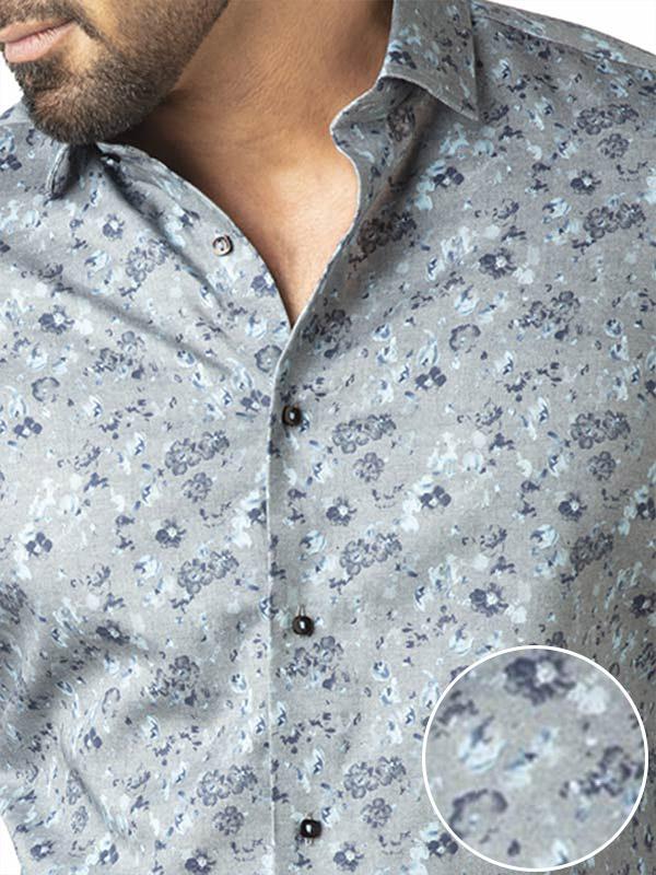 Tyrion Turquoise Printed Full Sleeve Single Cuff Slim Fit Party Wear Cotton Shirt