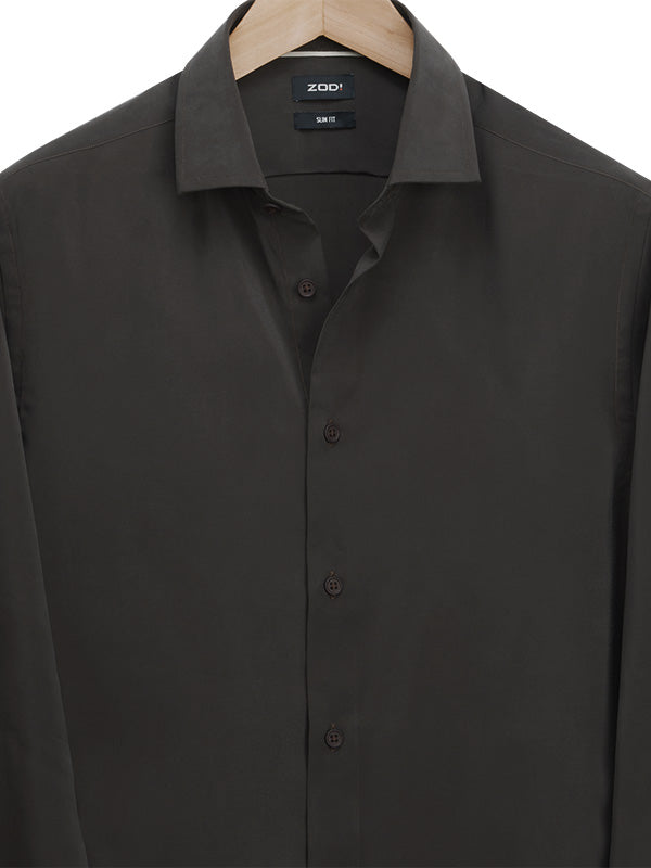 Verstappen Brown Solid Velvet Touch Full Sleeve Single Cuff Slim Fit Party Wear Blended Shirt