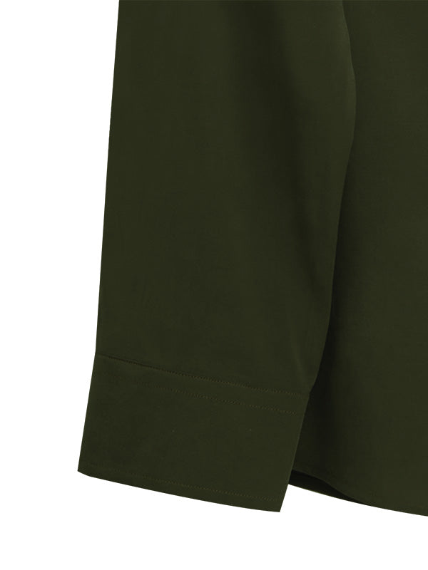 Verstappen Olive Solid Velvet Touch Full Sleeve Single Cuff Slim Fit Party Wear Blended Shirt