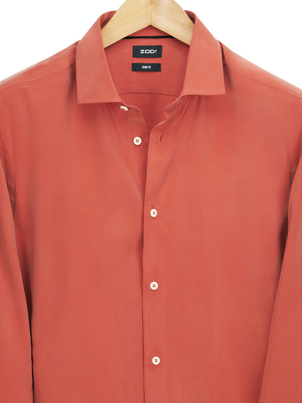 Verstappen Rust Solid Velvet Touch Full Sleeve Single Cuff Slim Fit Party Wear Blended Shirt