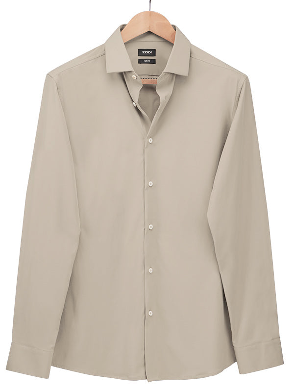 Verstappen Beige Solid Velvet Touch Full Sleeve Single Cuff Slim Fit Party Wear Blended Shirt