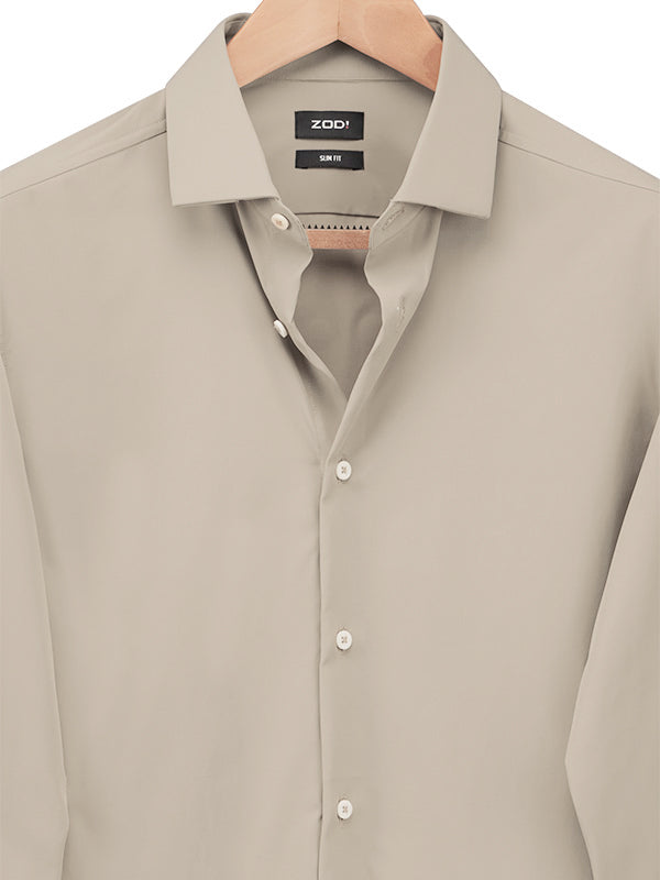 Verstappen Beige Solid Velvet Touch Full Sleeve Single Cuff Slim Fit Party Wear Blended Shirt
