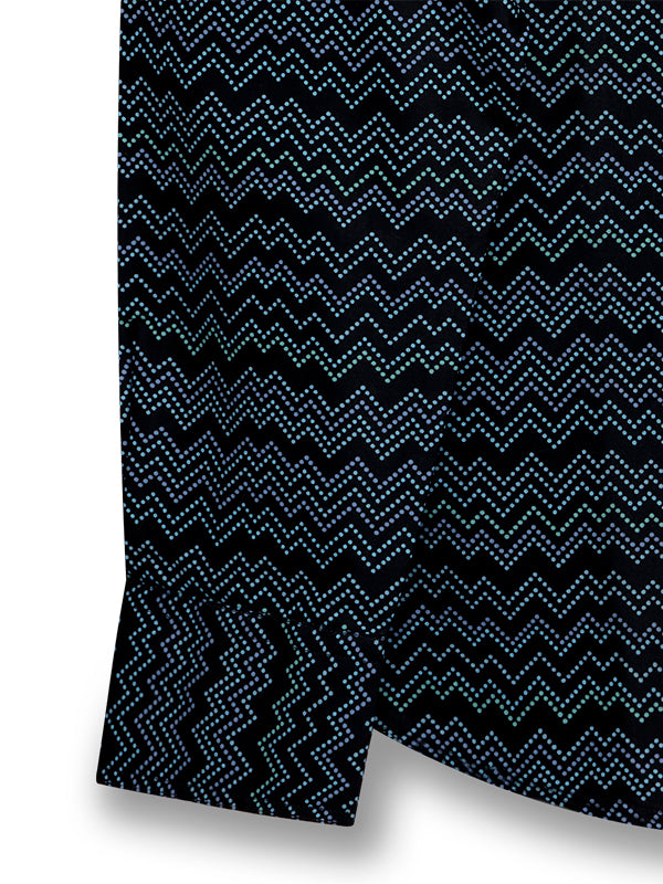 Vidal Black Printed Full Sleeve Single Cuff Slim Fit  Party Wear Blended Shirt