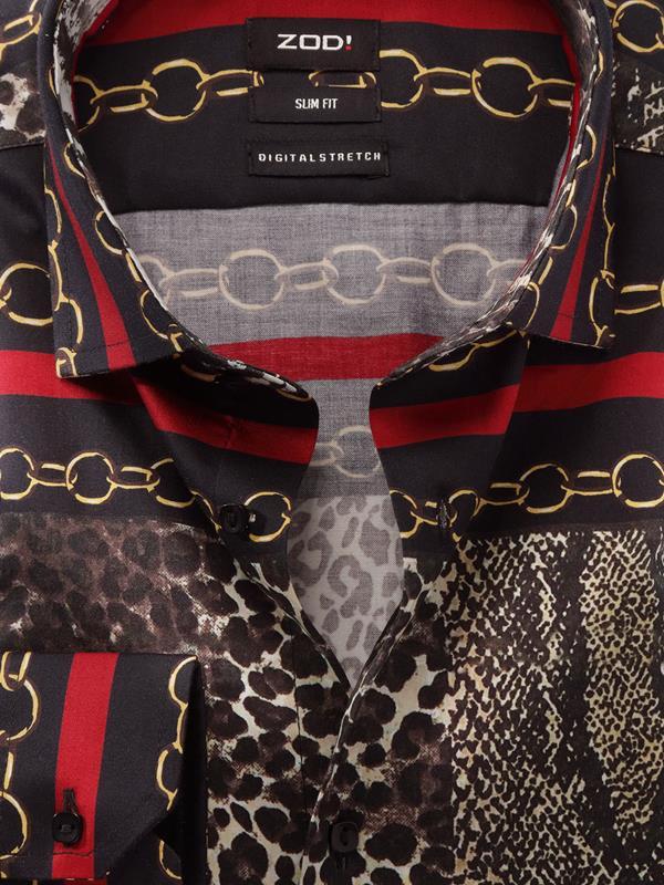 Vincenzo Brown Printed Full Sleeve Single Cuff Slim Fit Party Wear Blended Shirt