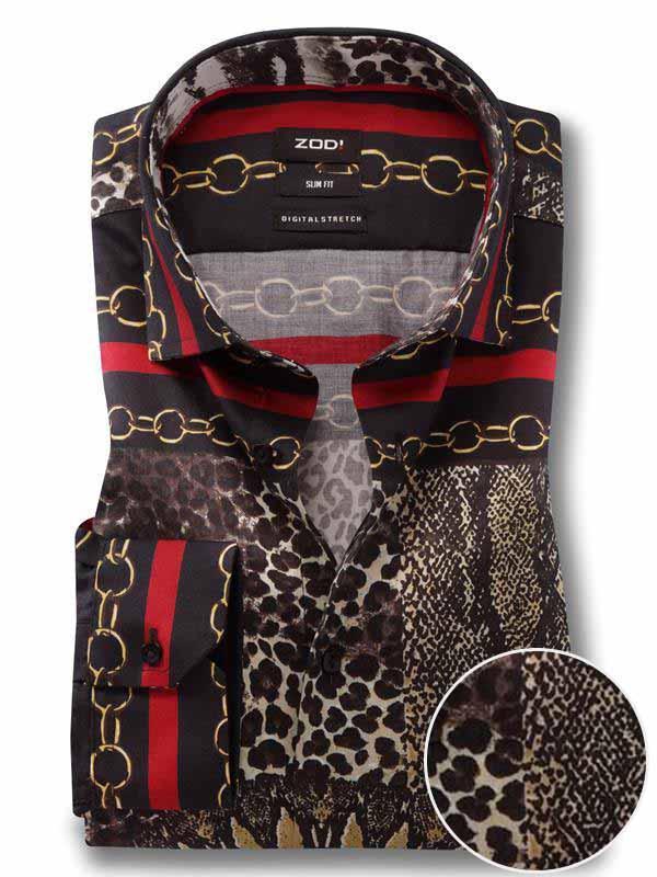 Vincenzo Brown Printed Full Sleeve Single Cuff Slim Fit Party Wear Blended Shirt