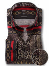Vincenzo Brown Printed Full Sleeve Single Cuff Slim Fit Party Wear Blended Shirt
