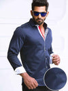 Wake Navy Solid Full Sleeve Single Cuff Slim Fit Party Wear Blended Shirt