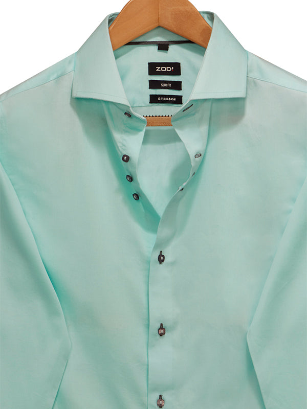Walberg Mint Solid Full Sleeve Single Cuff Slim Fit Party Wear Blended Shirt