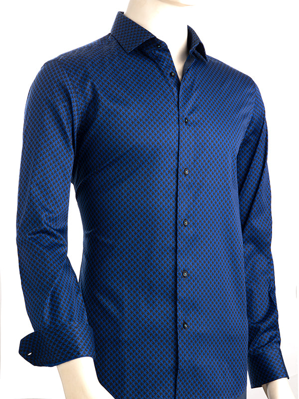Walker Cobalt Printed Full Sleeve Single Cuff Slim Fit Party Wear Blended Shirt