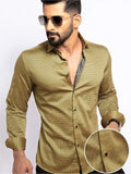 Zayn Ochre Printed Full Sleeve Single Cuff Slim Fit Party Wear Blended Shirt