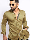 Zayn Ochre Printed Full Sleeve Single Cuff Slim Fit Party Wear Blended Shirt