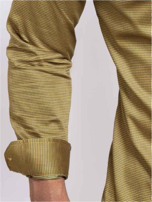 Zayn Ochre Printed Full Sleeve Single Cuff Slim Fit Party Wear Blended Shirt