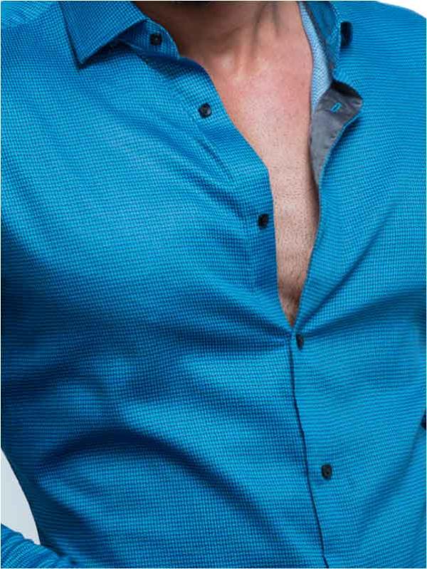 Zayn Teal Printed Full Sleeve Single Cuff Slim Fit Party Wear Blended Shirt