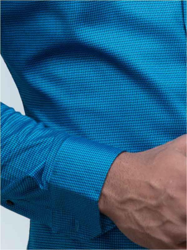 Zayn Teal Printed Full Sleeve Single Cuff Slim Fit Party Wear Blended Shirt