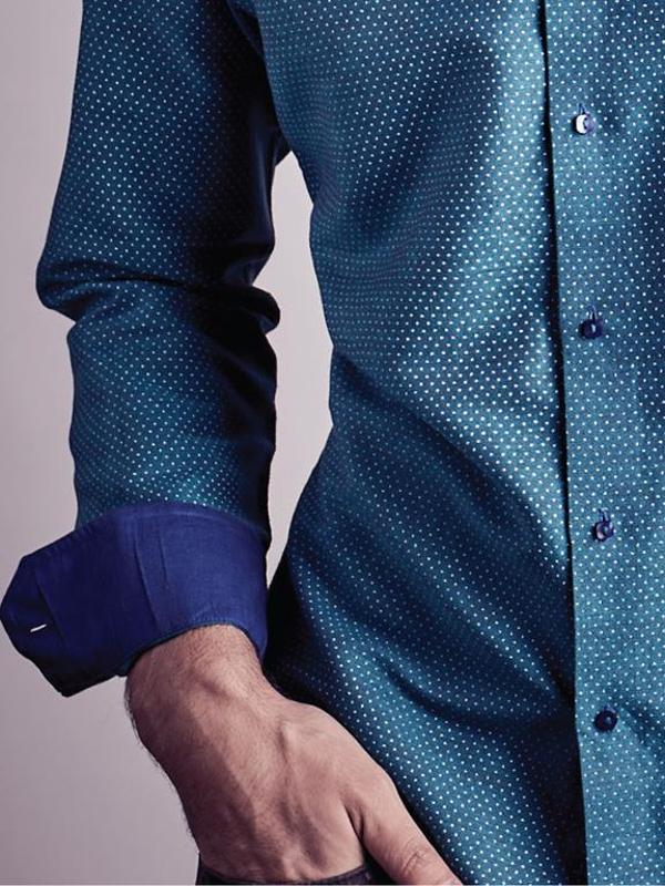 Sutra Teal Printed Full Sleeve Single Cuff Slim Fit Party Wear Blended Shirt