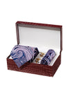 Bartoli All Over Dark Pink Silk Tie With Steel Cufflink And Matching Pocket Square